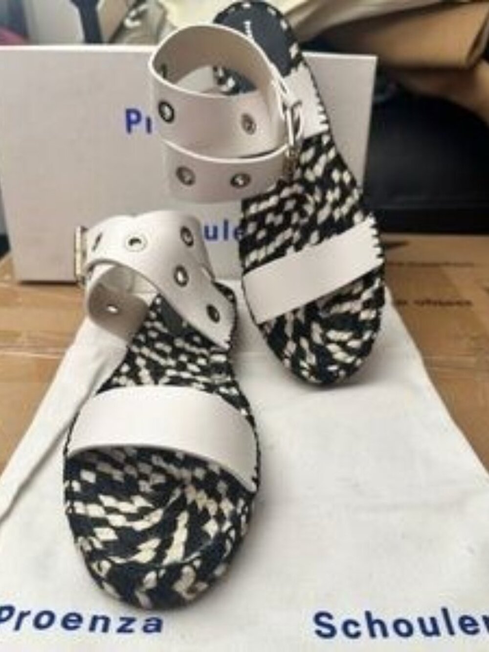 Proenza‎ Schouler White and Black Woven espadrille Sandals 41